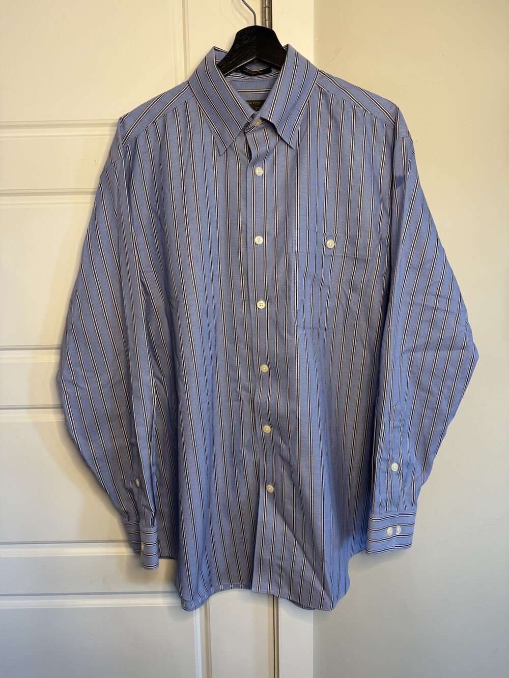 Orvis Signature Collection Mens Dress Shirt Classic Blue Stripe L 32/33